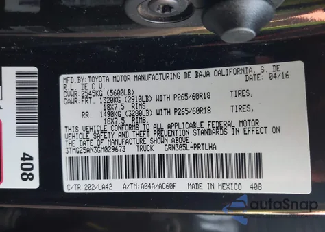 2016 Toyota Tacoma Limited from USA, damaged, VIN 3TMGZ5AN3GM029673